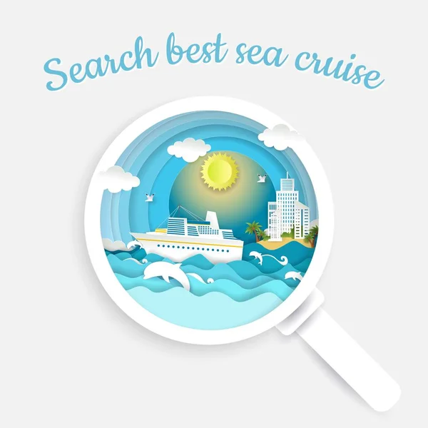 Zoek Zee Cruise concept vector papier knippen illustratie — Stockvector