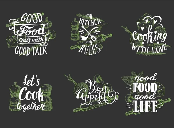 Cocina cita tipografía de letras a mano, ilustración vectorial — Vector de stock