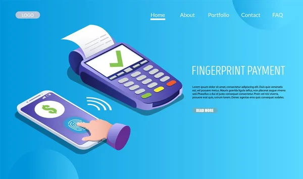 Fingerprint payment vector website landing page design template