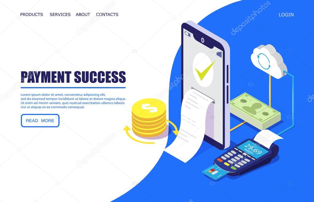 Payment success vector website landing page design template