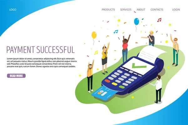 Payment successful vector website landing page design template