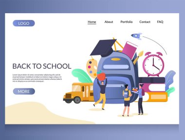 Okul vektör web sitesi açılış sayfası tasarım şablonuna geri dön