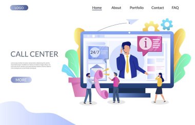 Çağrı merkezi vektör web sitesi açılış sayfası tasarım şablonu
