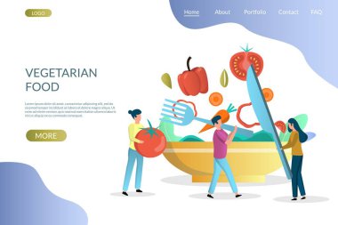 Vejetaryen gıda vektör web sitesi açılış sayfası tasarım şablonu