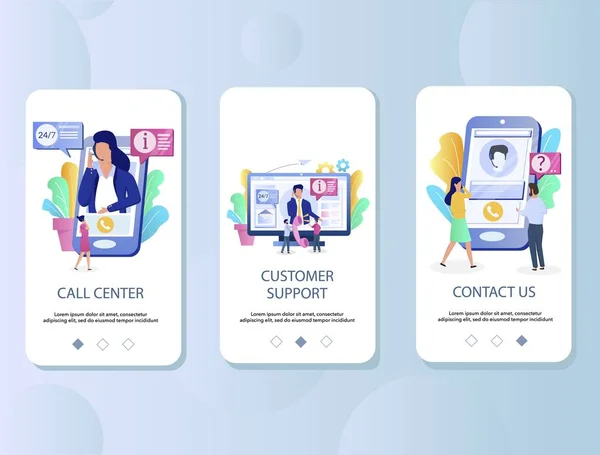 Call Center mobile App onboarding Bildschirme Vektorvorlage — Stockvektor