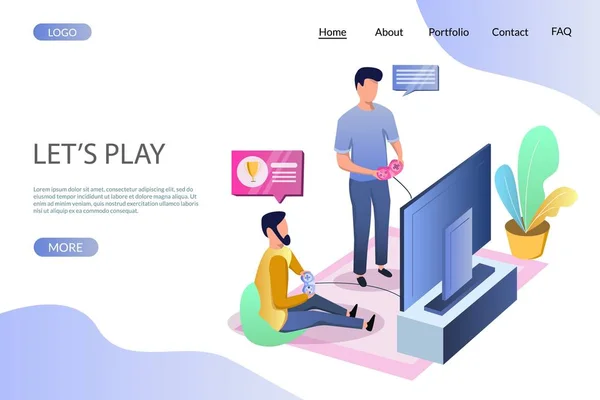 Vamos jogar vetor site modelo de design de landing page —  Vetores de Stock