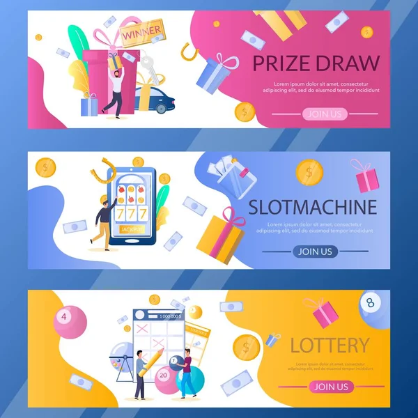 Lottery web banner template set, vector illustration — Stock Vector