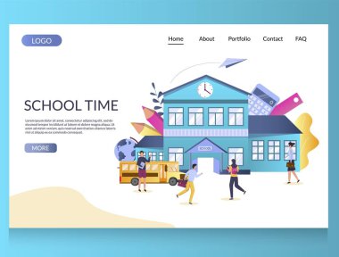 Okul zamanı vektör web sitesi açılış sayfası tasarım şablonu