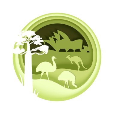 Avustralya, kağıt sanat stilinde vektör illüstrasyon