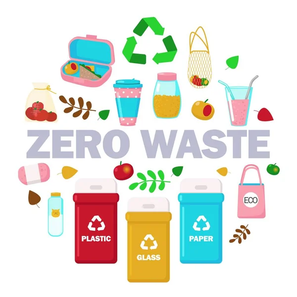 Zero waste set in circle, vector flat isolated illustration — Stock Vector