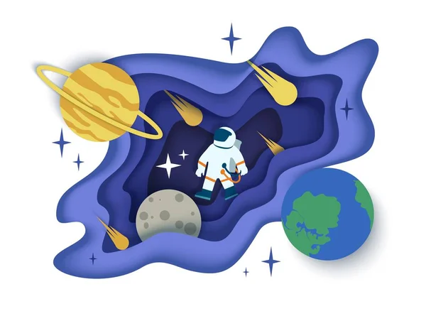 Διαστημικό ταξίδι, απεικόνιση διανυσματικού τύπου σε χαρτί τέχνης — Διανυσματικό Αρχείο