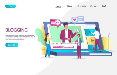 Blogging vektör web sitesi açılış sayfası tasarım şablonu