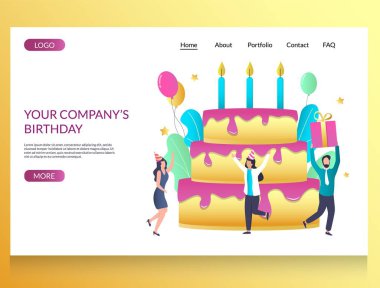 Şirket doğum günü vektör web sitesi açılış sayfası tasarım şablonu
