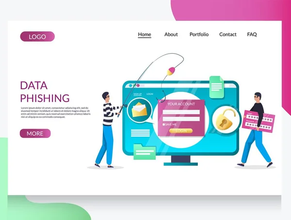 Daten Phishing-Vektor Website Landing Page Design-Vorlage — Stockvektor