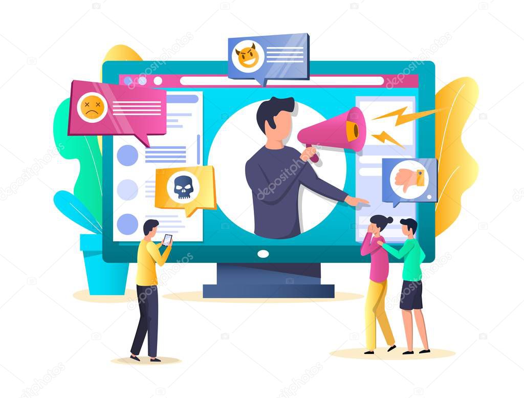 Cyber bullying and social media vector concept illustration