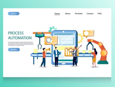Proses otomasyonu vektör web sitesi açılış sayfası tasarım şablonu