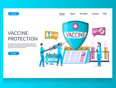 Aşı koruma vektör web sitesi açılış sayfası tasarım şablonu