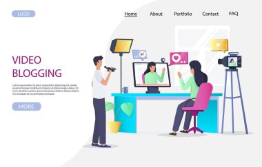 Video bloglama vektör web sitesi açılış sayfası tasarım şablonu