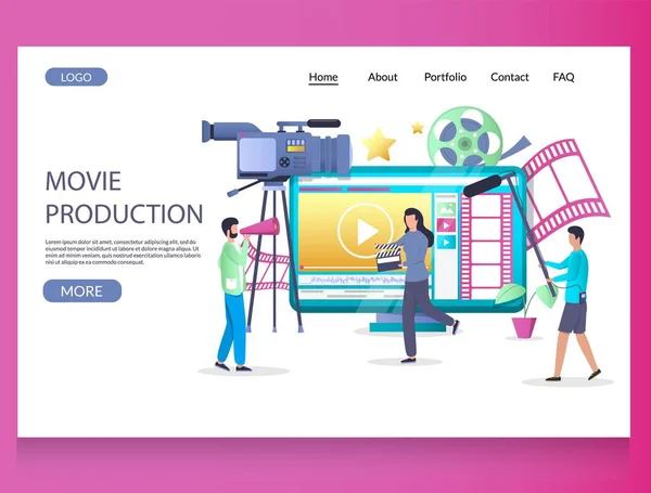 Modelo de design de página de destino do site vetorial de produção de filmes — Vetor de Stock