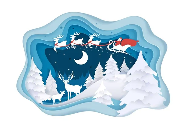 Feliz Natal composição de inverno, papel vetorial corte ilustração —  Vetores de Stock