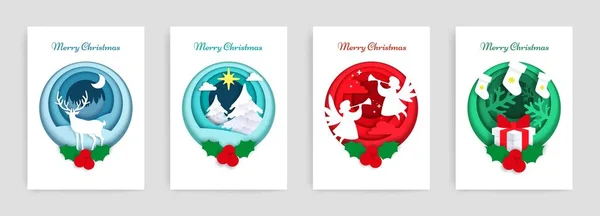 Набор рождественских открыток, векторная иллюстрация покроя бумаги — стоковый вектор