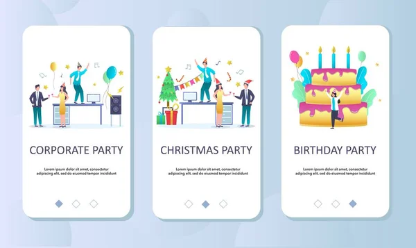 Святкування подій мобільний додаток на екранах векторний шаблон — стоковий вектор