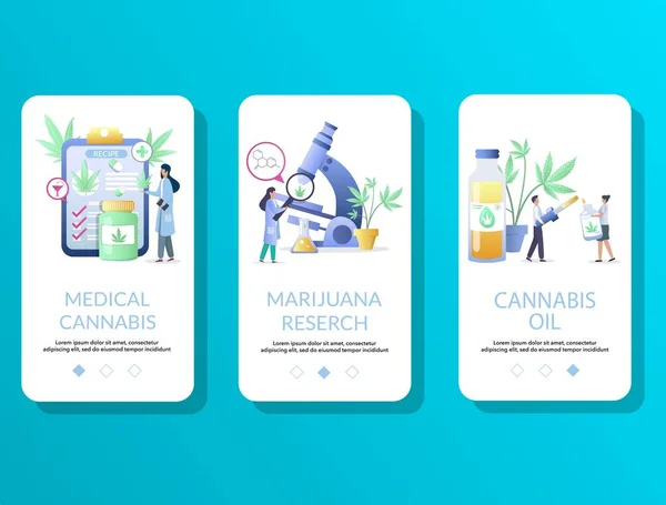 Medische cannabis mobiele app onboarding schermen vector template — Stockvector