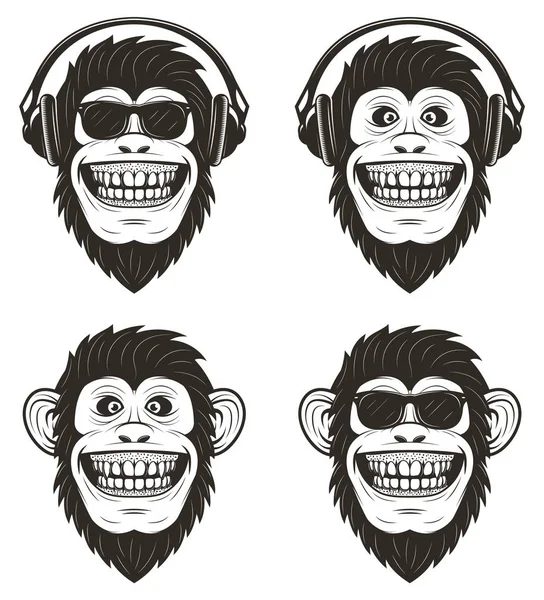 Komik müzik maymun seti, vektör el çizilmiş illüstrasyon — Stok Vektör