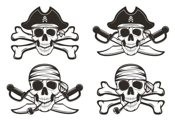 Pirate skull set vector hand drawn illustration — Stock Vector