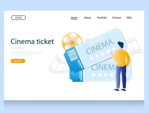 Vetor de bilhete de cinema site modelo de design de landing page — Vetor de Stock