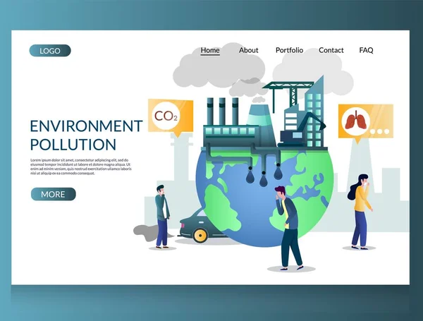 Modèle de conception de page de destination de site Web vecteur de pollution environnementale — Image vectorielle