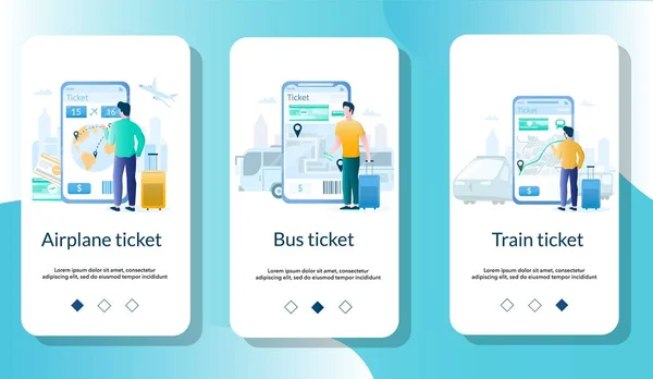 Tickets mobile app onboarding screens vector template — Wektor stockowy