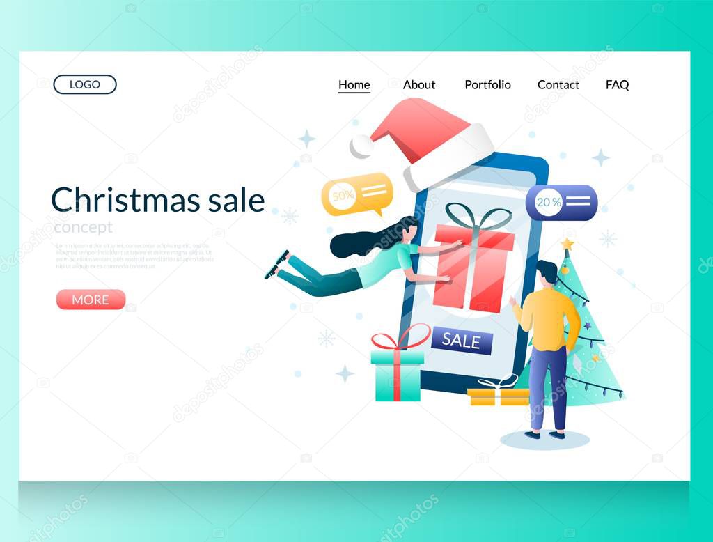 Christmas sale vector website landing page design template