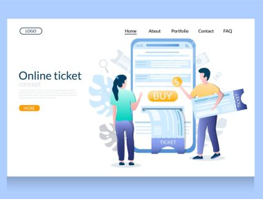 Online bilet vektör web sitesi açılış sayfası tasarım şablonu
