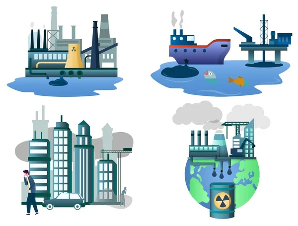 Environnement concept de vecteur de pollution isolé illustration ensemble — Image vectorielle