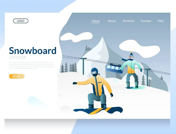 Snowboard vector página web landing page plantilla de diseño — Archivo Imágenes Vectoriales