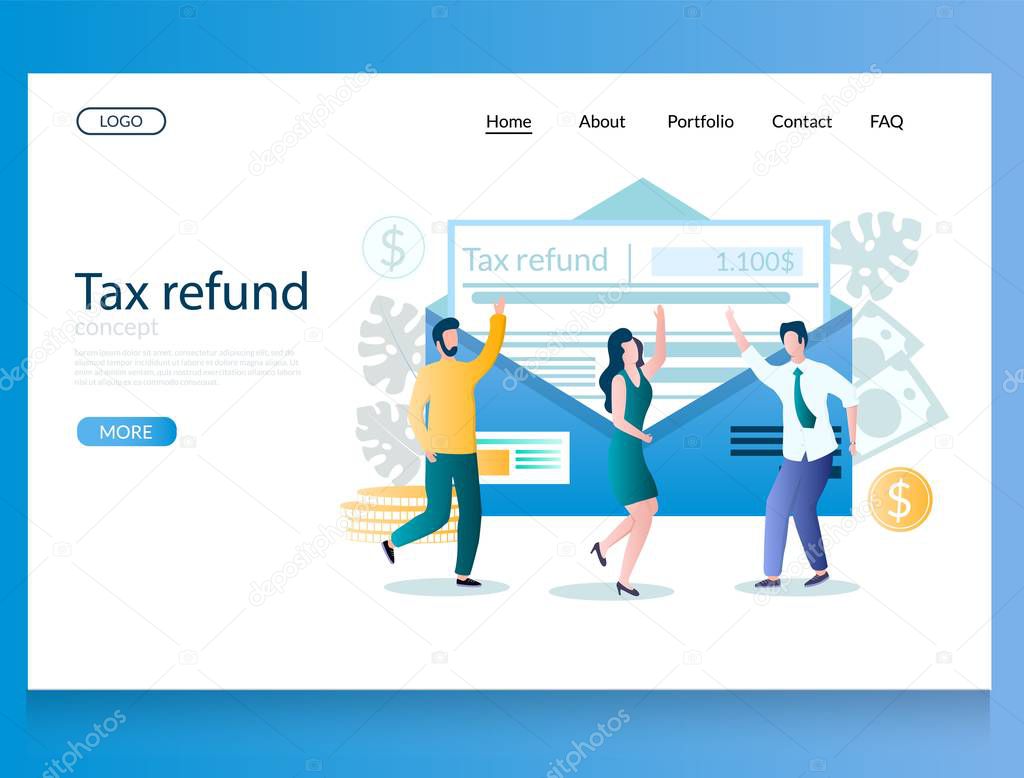 Tax refund vector website landing page design template