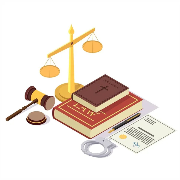 Law and Justice isometric vector concept illustration — Stock Vector