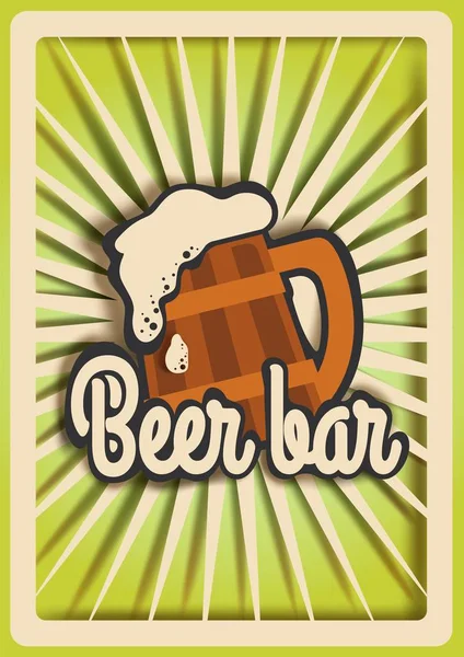 Vintage beer bar poster template, vector paper cut illustration — Stock Vector