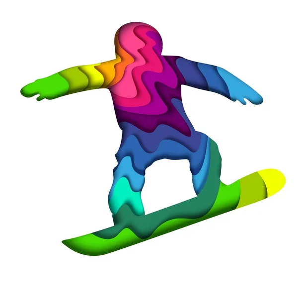 Carta a strati taglio colorato silhouette snowboarder, illustrazione vettoriale — Vettoriale Stock