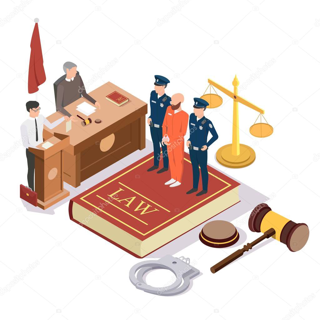 Law and Justice isometric vector concept illustration