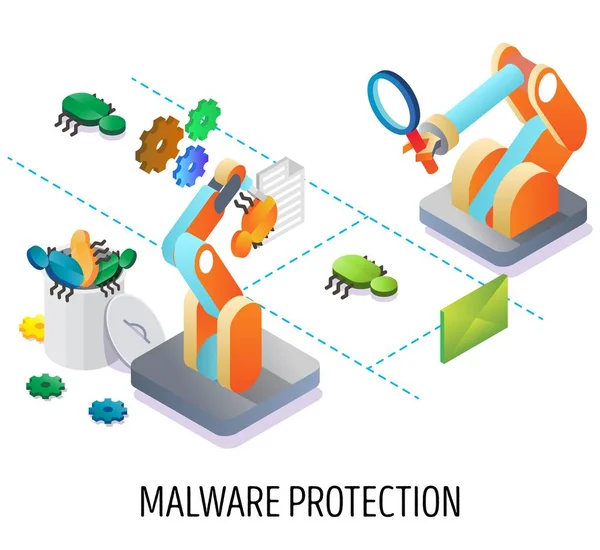 Malware védelem, e-mail biztonsági vektor koncepció illusztráció — Stock Vector