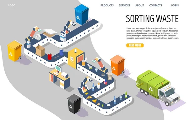 Sortieren von Abfällen Vektor Website Landing Page Design Template — Stockvektor