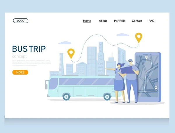 Bus trip vector website landing page design template — Stock Vector