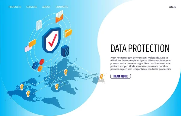 Modelo de design de página de destino do site vetorial de proteção de dados — Vetor de Stock