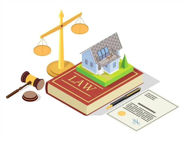 Illustrazione isometrica del concetto di vettore del diritto immobiliare — Vettoriale Stock