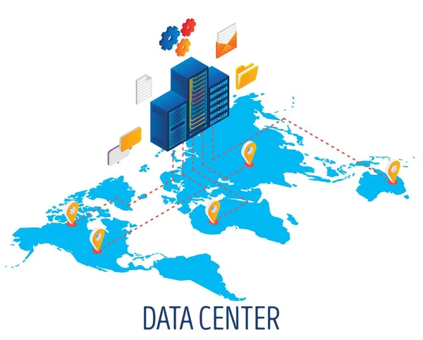 Centrum danych, hosting wektorowy koncepcja izometryczna ilustracja — Wektor stockowy