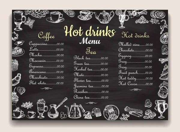 Hot drinks chalkboard menu list vector template