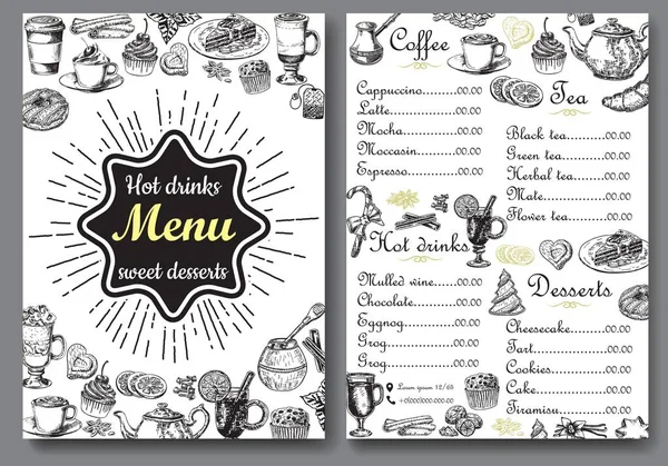 Warme dranken en zoete desserts A4 menu vector template — Stockvector