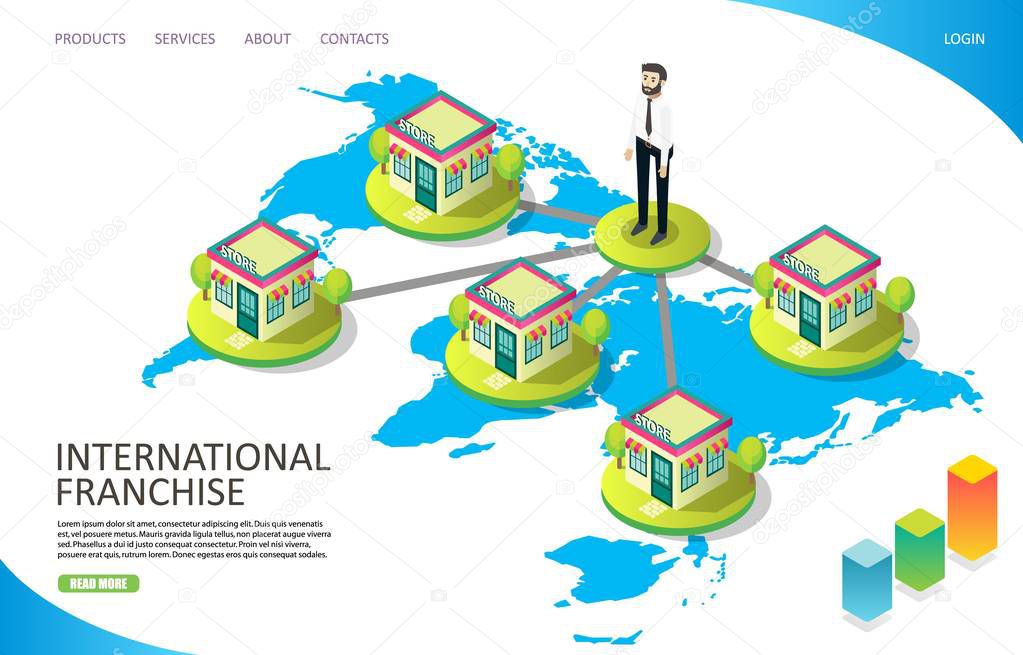 International franchise vector website landing page design template